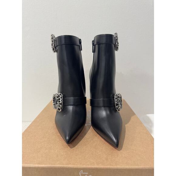 Christian Louboutin Giddylina 100mm Black Leather Buckle Ankle Boots Size 37.5 - Picture 10 of 10